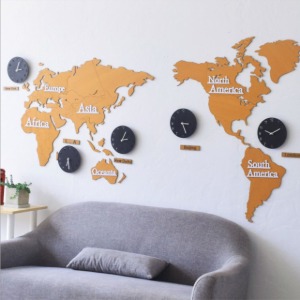우동방구 대형 원목 세계 지도 벽시계