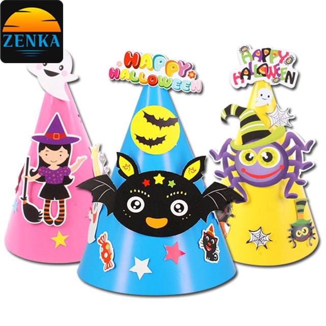 젠카 할로윈 파티햇 꼬깔 모자 만들기 파티 고깔 꾸미기 마녀 박쥐 호박 종이 요정