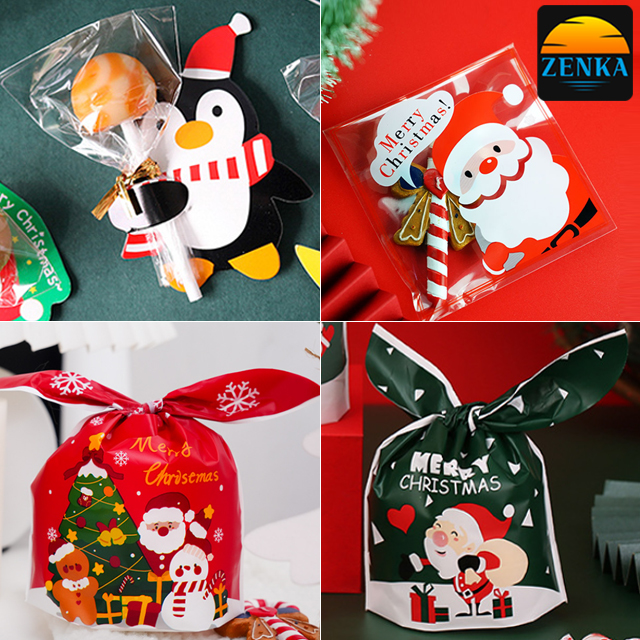 젠카 크리스마스 포장 봉투 쿠키 선물 어린이집 과자 사탕 포장지 데코 장식 비닐 구디백
