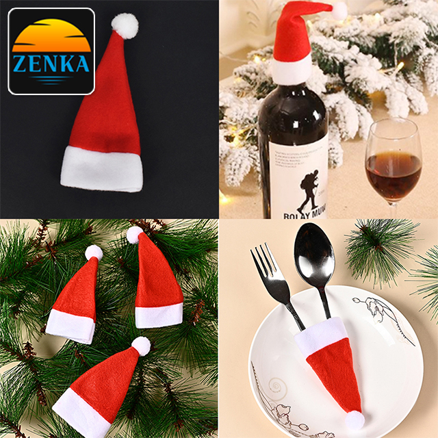 젠카 미니 산타 모자 크리스마스 와인 장식 소품 다용도 와인병 커버 트리 꾸미기 오너먼트