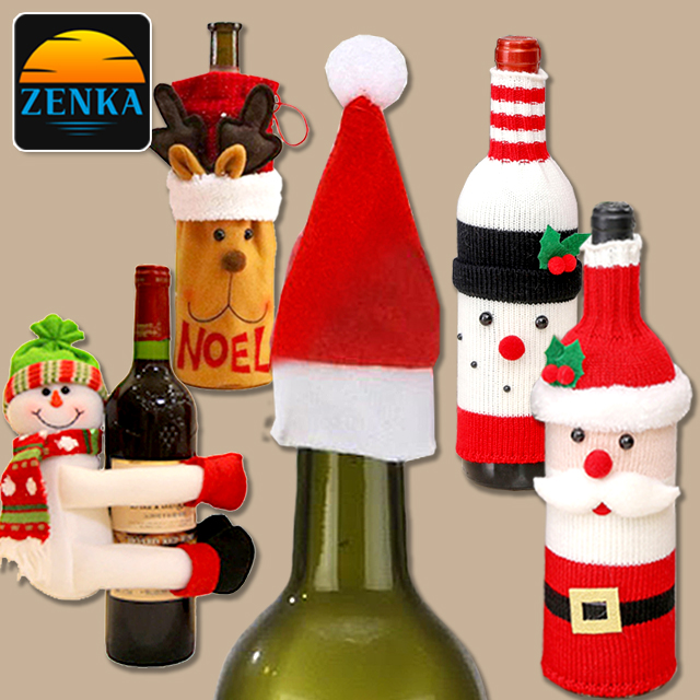 젠카 크리스마스 와인 커버 산타 루돌푸 데코 크리스마스 와인병 모자 포토존 테이블 장식